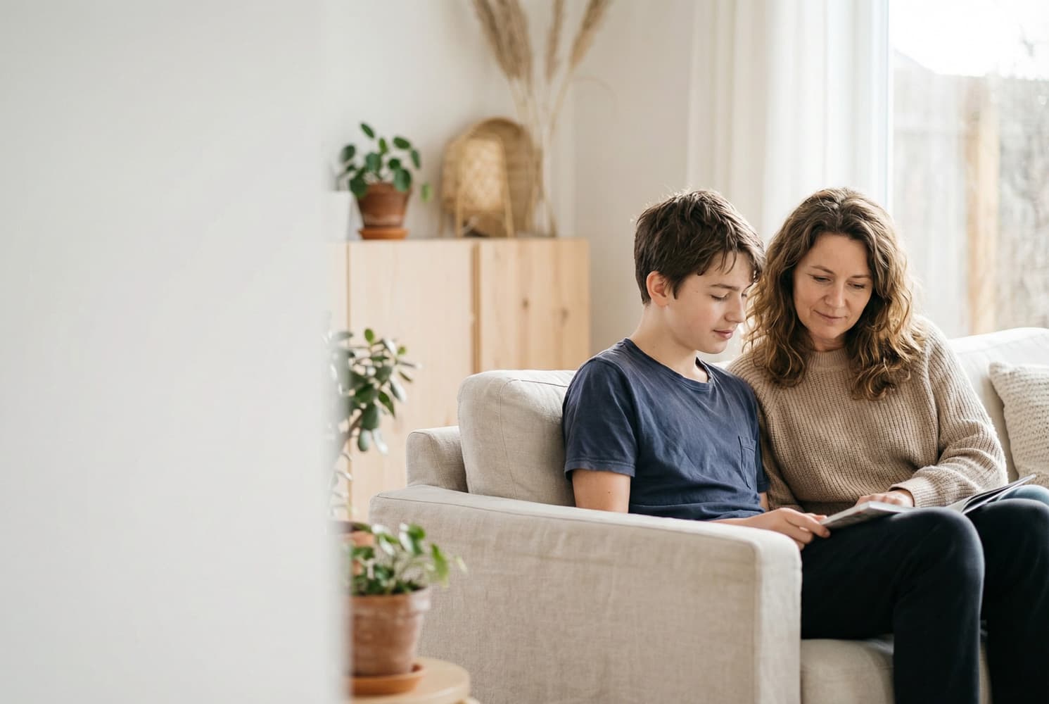 Mutter und Teenager in einem ruhigen, verbundenen Moment